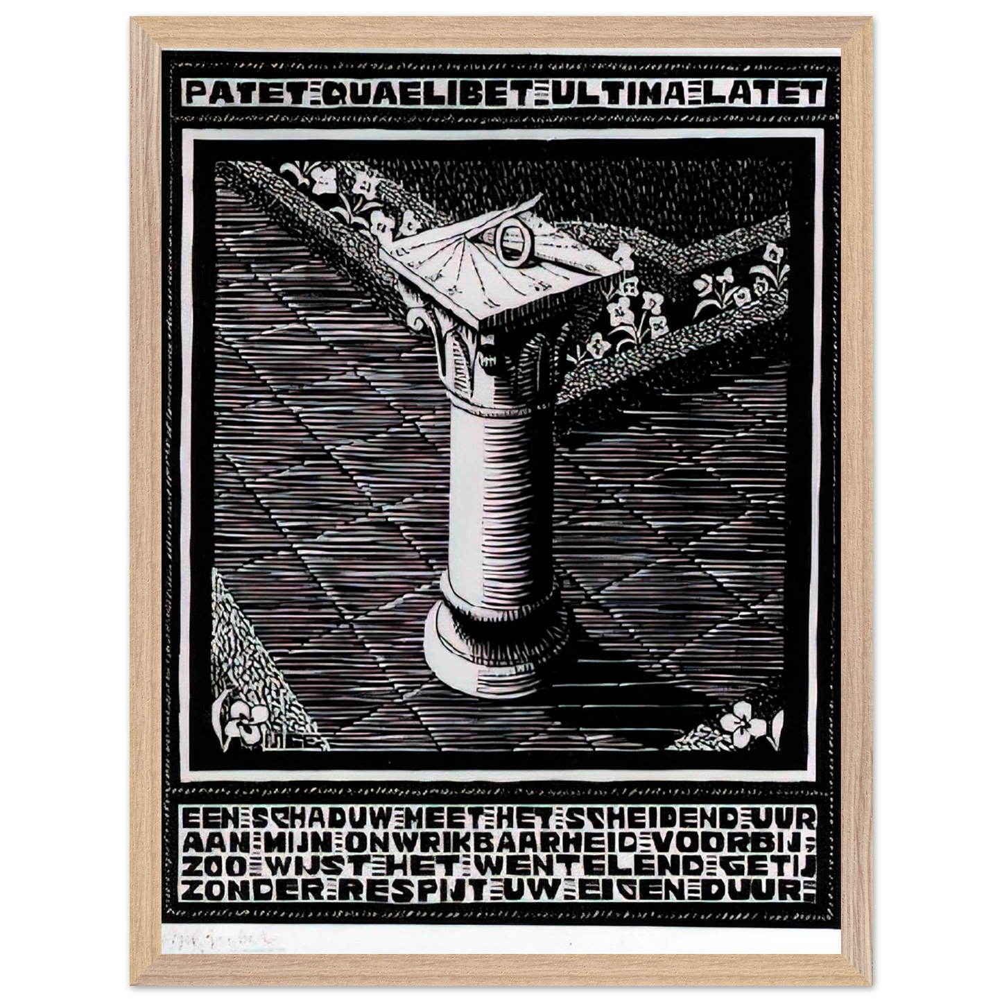MC Escher - EMBLEMATA SUNDIAL Wall Art - 60x80 cm / 24x32 inches - Premium Wooden Framed Poster With Fine Art Paper-canvas - Wood frame