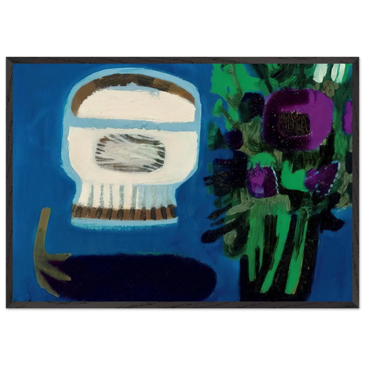Aubergine and flowers - 1968 - Mary Fedden 70x100 cm / 28x40 inches Framed Art Print – Black Wooden Frame