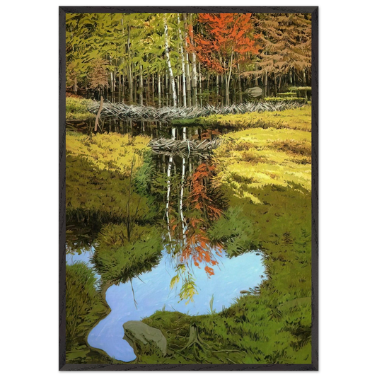 New Dams in Meadow - 1984 - Neil Welliver 70x100 cm / 28x40 inches Framed Art Print – Black Wooden Frame