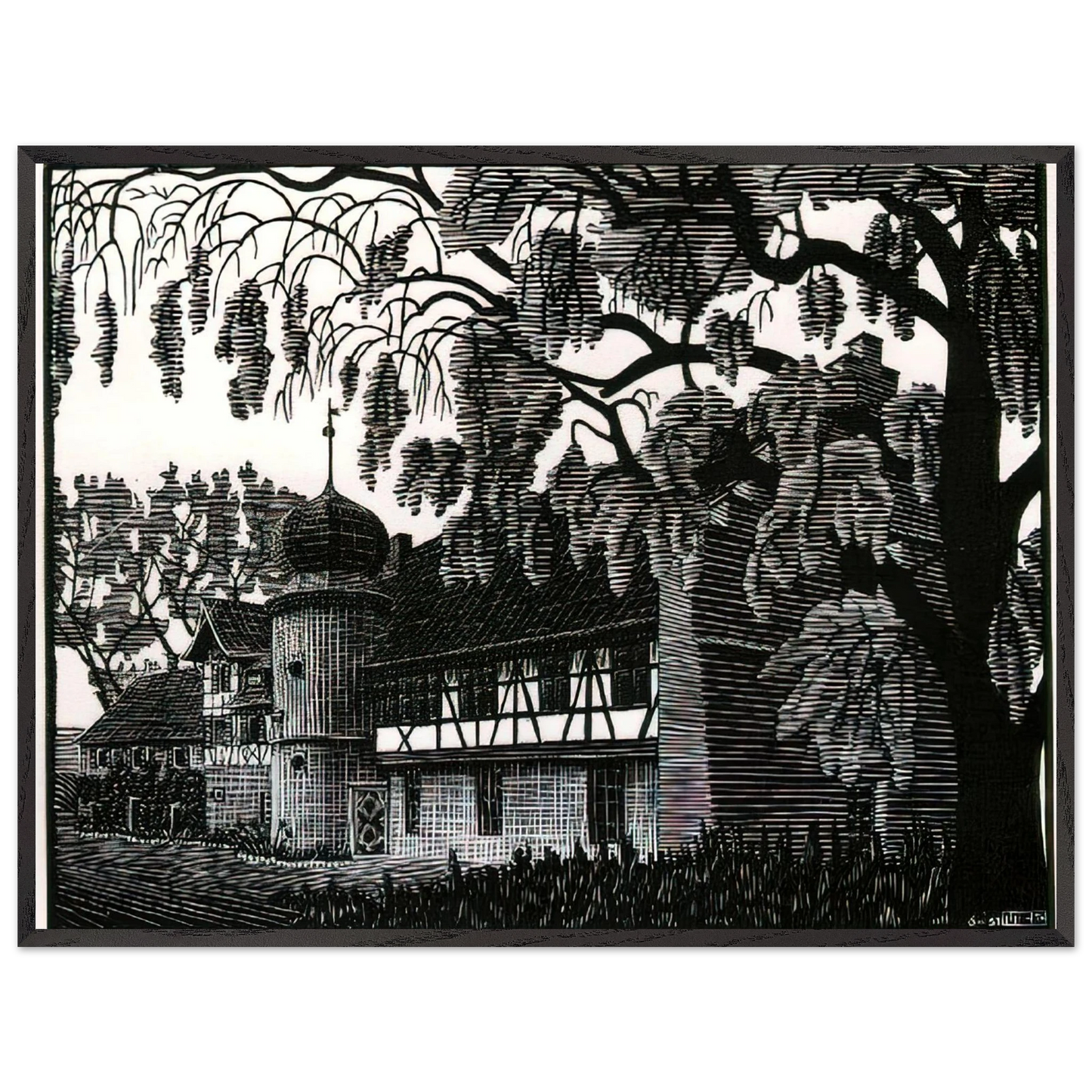 MC Escher - ESCHER (12) Wall Art - 60x80 cm / 24x32 inches - Premium Wooden Framed Poster With Fine Art Paper-canvas - White frame