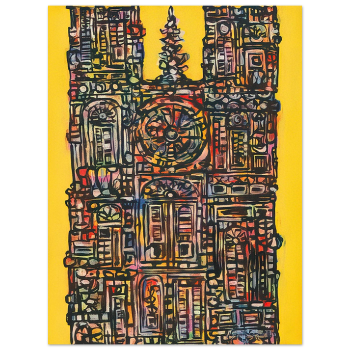 Rene Portocarrero - CATHEDRAL IN YELLOW 1961  75x100 cm / 30x40inches Fine Art Poster