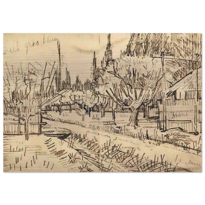 Orchard Surrounded by Cypresses - Vincent van Gogh Brushed Aluminum Print - 70x100 cm / 28x40 inches | Vincent van Gogh Aluminum Print | Vincent van Gogh Prints