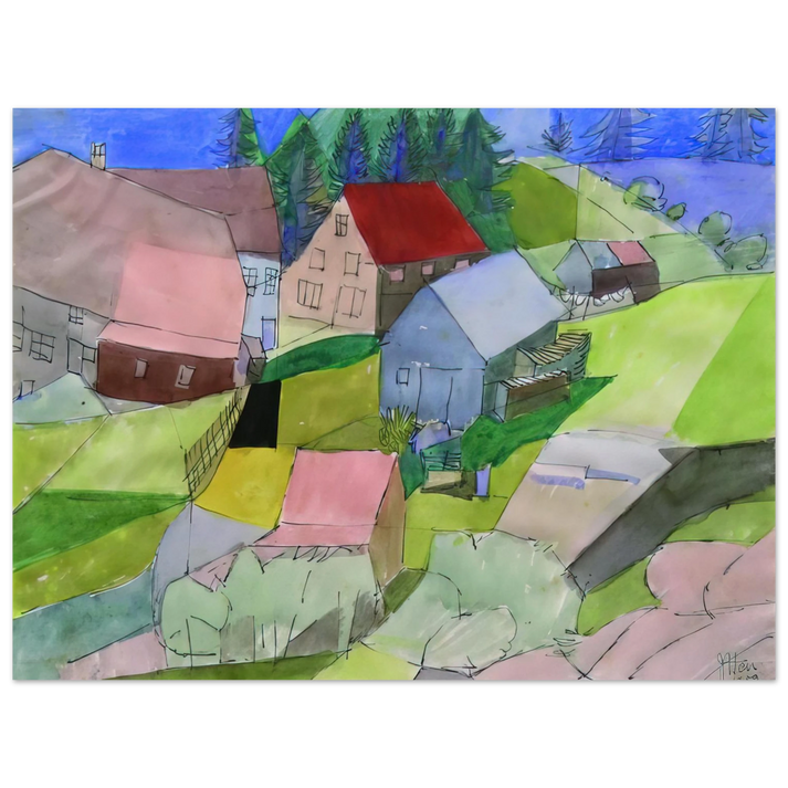 Johannes Itten - HÃ¤user im Schwarzwald - NaÃ¯ve Art Primitivism  75x100 cm / 30x40inches Fine Art Poster