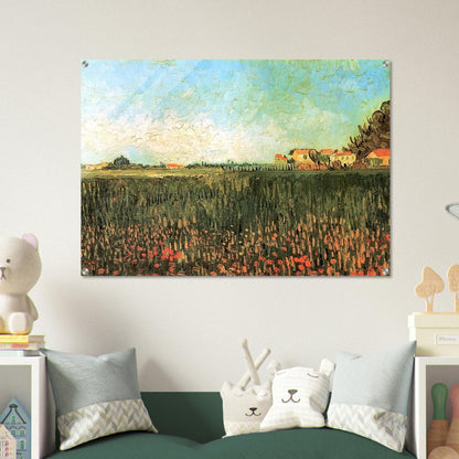 Farmhouses in a Wheat Field Near Arles - Vincent van Gogh Acrylic Print - 70x100 cm / 28x40″ inches