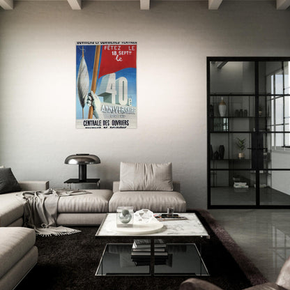 PROJECT OF POSTER THE CENTER OF TEXTILE WORKERS IN BELGIUM CELEBRATION ON 18TH SEPTEMBER 1938 - Rene Magritte Brushed Aluminum Print - 70x100 cm / 28x40 inches | Rene Magritte Aluminum Print | Rene Magritte Prints