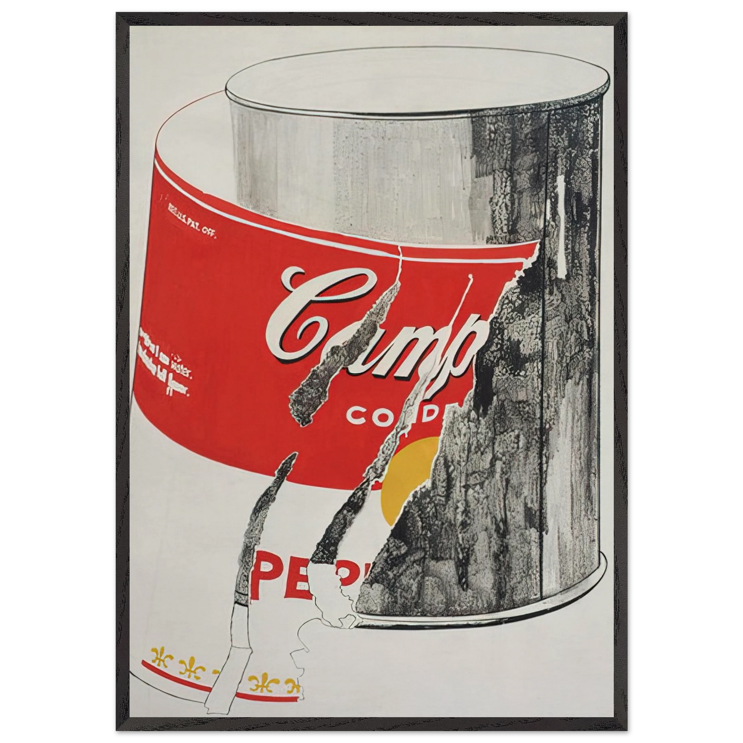 Big Torn Campbells Soup Can  Pepper Pot  - Andy Warhol 70x100 cm / 28x40 inches Framed Art Print – Black Wooden Frame