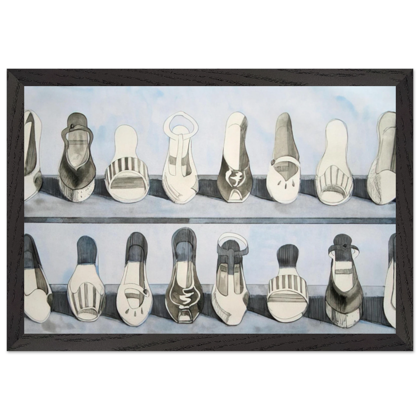 Wayne Thiebaud - Shoe Rows - 1975 Wall Art - 30x40 cm / 12x16 inches - Premium Wooden Framed Poster With Fine Art Paper - White frame