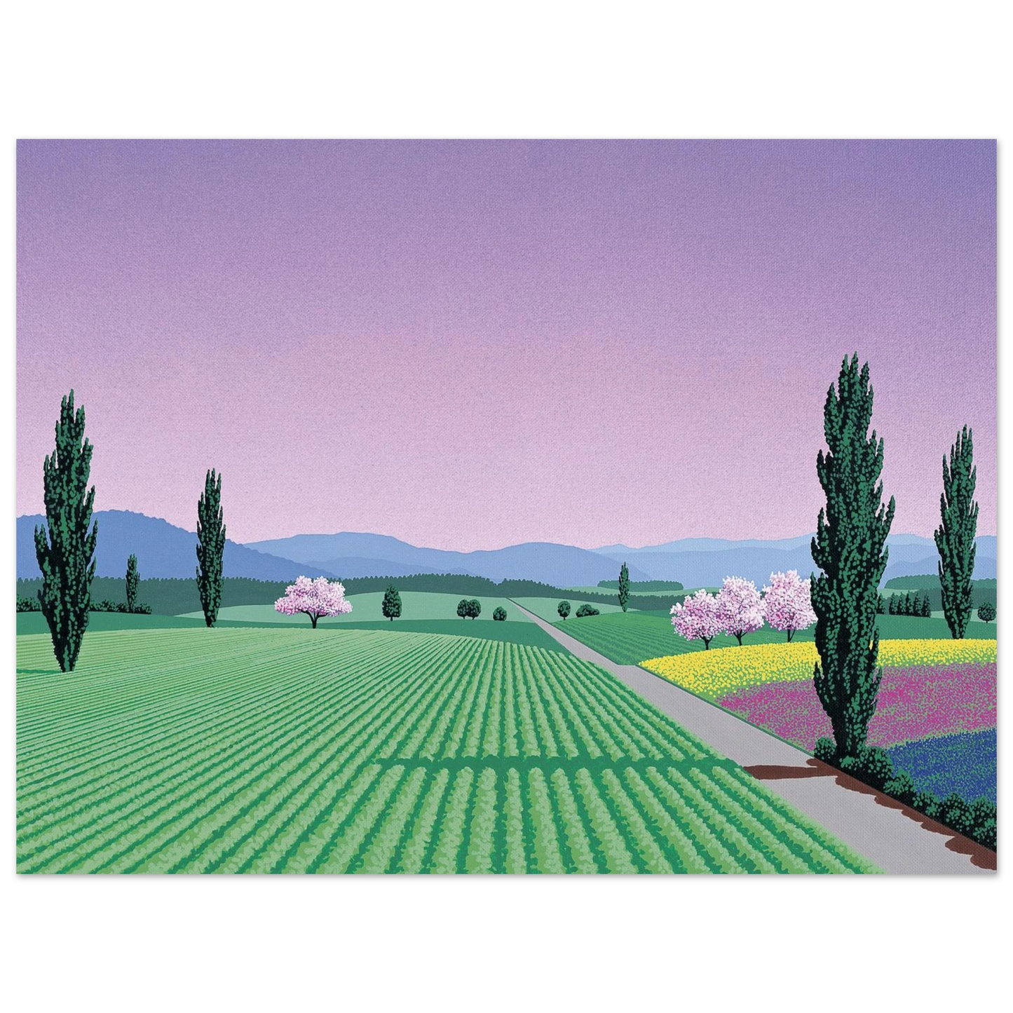 Hiroshi Nagai - Farmlands Wall Art - 60x80 cm / 24x32 inches - Premium Wooden Framed Poster With Fine Art Paper - Black frame