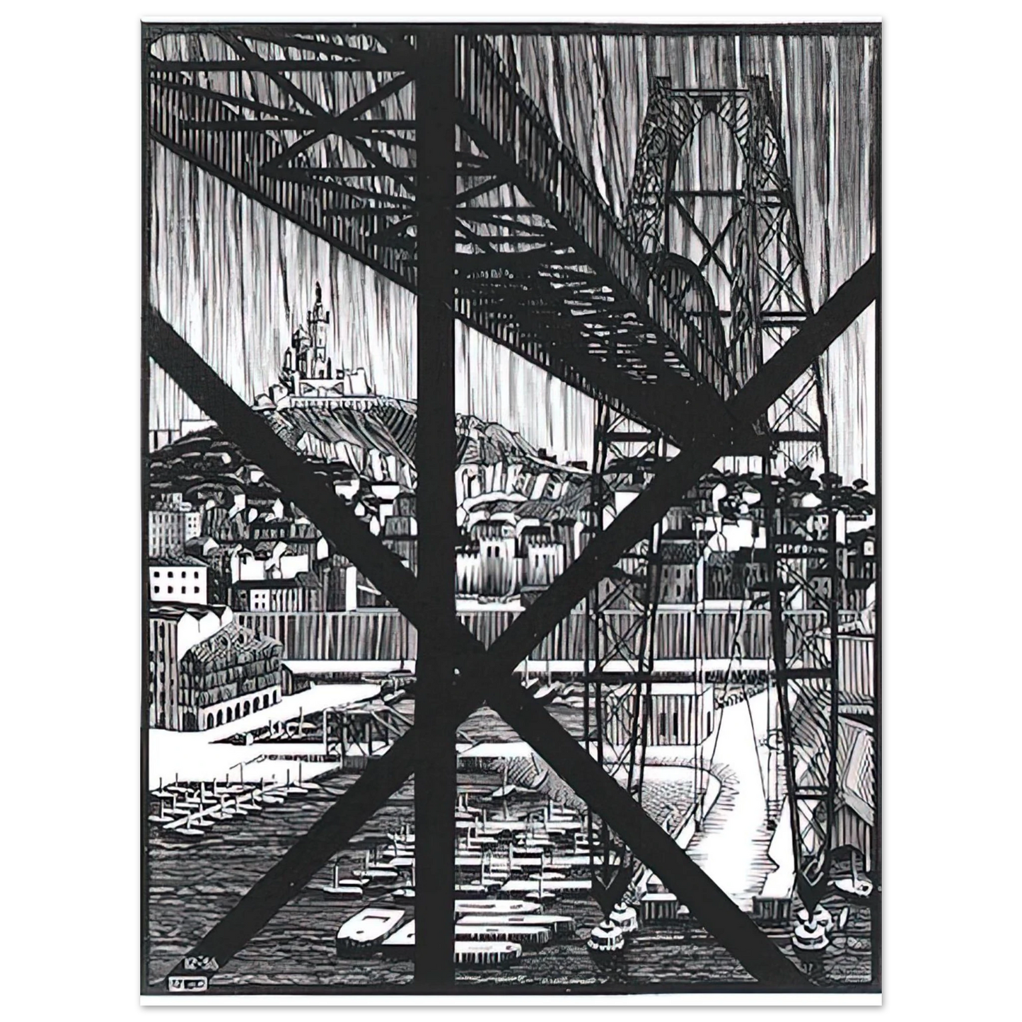 MC Escher - MARCEILLES DECEMBER 1936 1936 Wall Art - 21x29.7 cm / 8x12" - Fine Art Poster - -