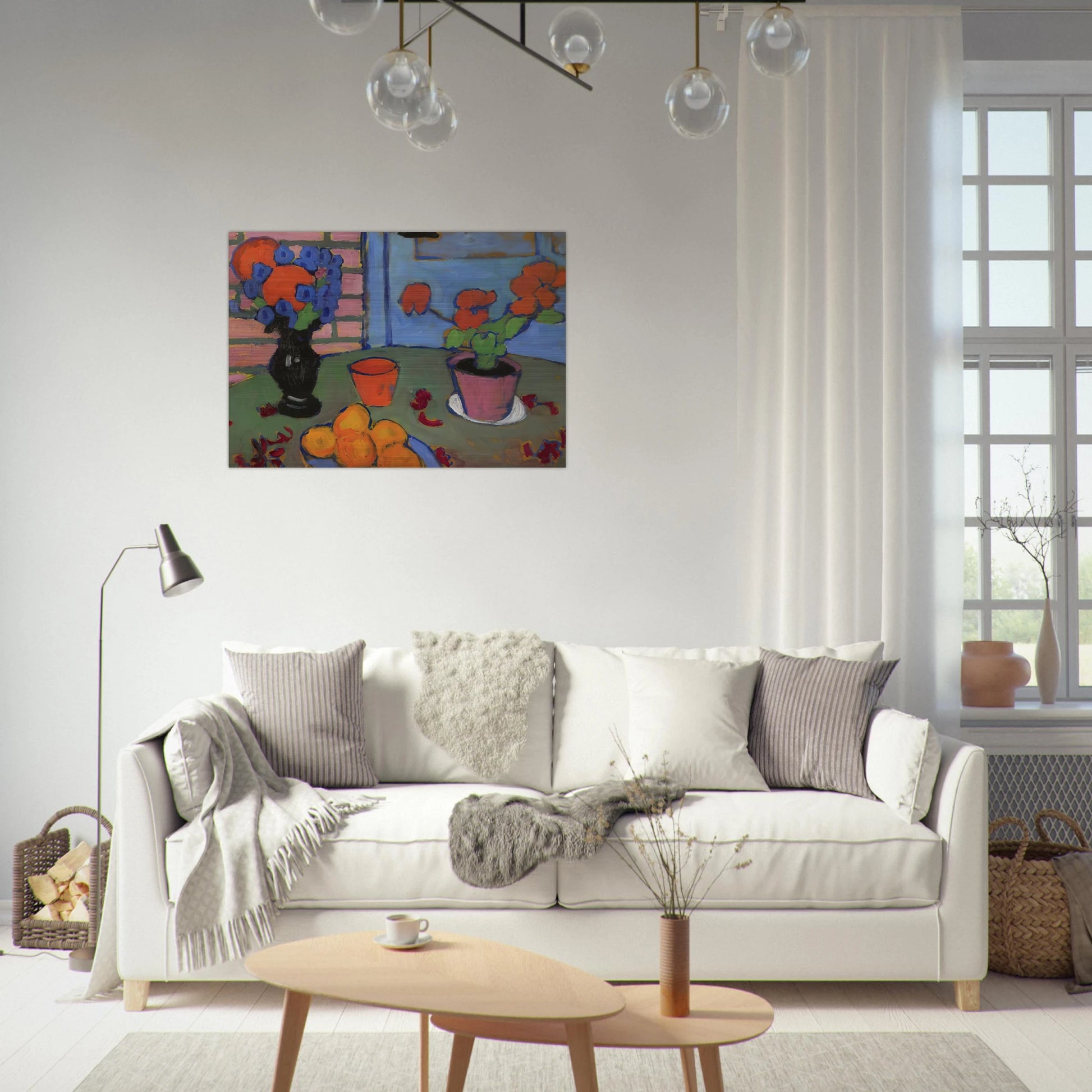 STILL LIFE WITH FLOWERS AND ORANGES 1909 - Alexej von Jawlensky Brushed Aluminum Print - 70x100 cm / 28x40 inches | Alexej von Jawlensky Aluminum Print | Alexej von Jawlensky Prints