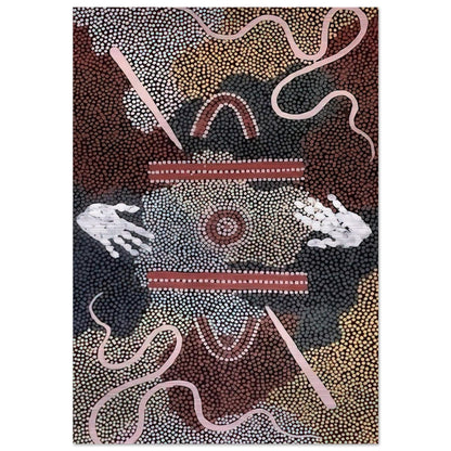 Initiation Ceremony - 1998 - Clifford Possum Tjapaltjarri Brushed Aluminum Print - 70x100 cm / 28x40 inches | Clifford Possum Tjapaltjarri Aluminum Print | Clifford Possum Tjapaltjarri Prints