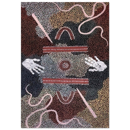 Initiation Ceremony - 1998 - Clifford Possum Tjapaltjarri Brushed Aluminum Print - 70x100 cm / 28x40 inches | Clifford Possum Tjapaltjarri Aluminum Print | Clifford Possum Tjapaltjarri Prints