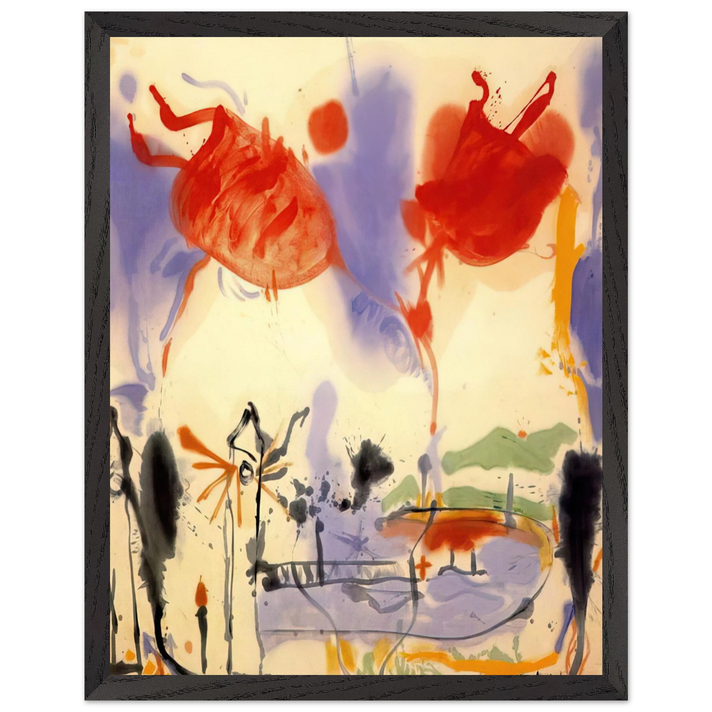 Helen Frankenthaler - Round Trip - 1957 Wall art - 45x60 cm / 18x24 inches - Premium Wooden Framed Poster With Fine Art Paper-canvas - Black frame