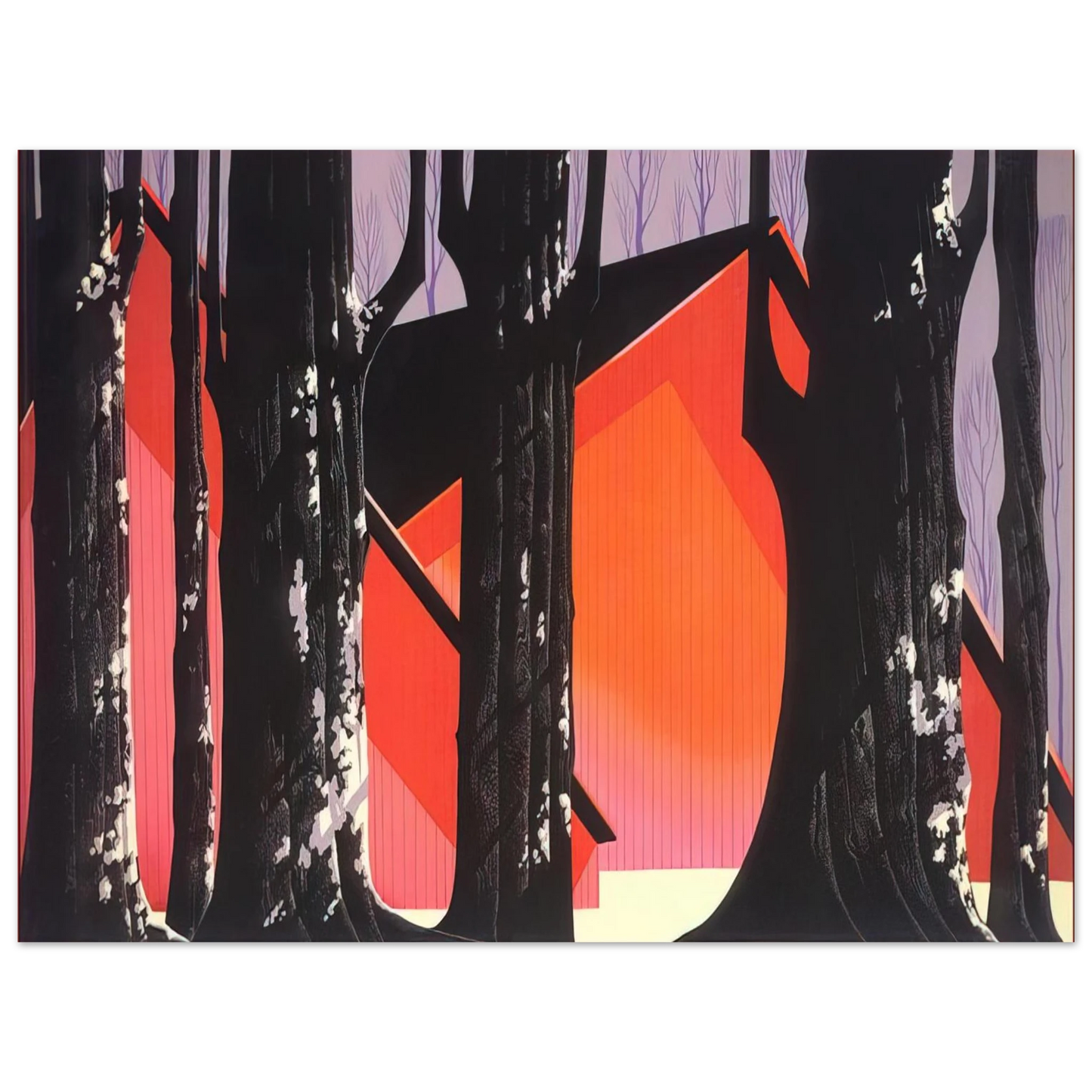 Eyvind Earle - Winter Barnyard  75x100 cm / 30x40inches Fine Art Poster
