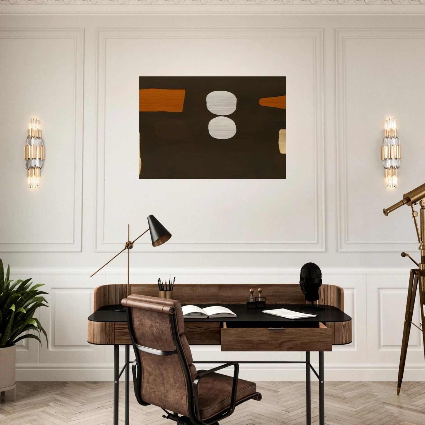 Dark Brown, Orange and White - 1963 - William Scott Brushed Aluminum Print - 70x100 cm / 28x40 inches | William Scott Aluminum Print | William Scott Prints