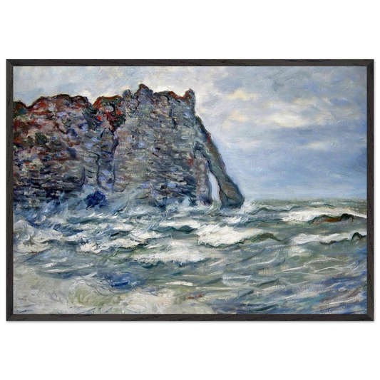 Port dAval Rough Sea - claude monet 70x100 cm / 28x40 inches Framed Art Print – Black Wooden Frame