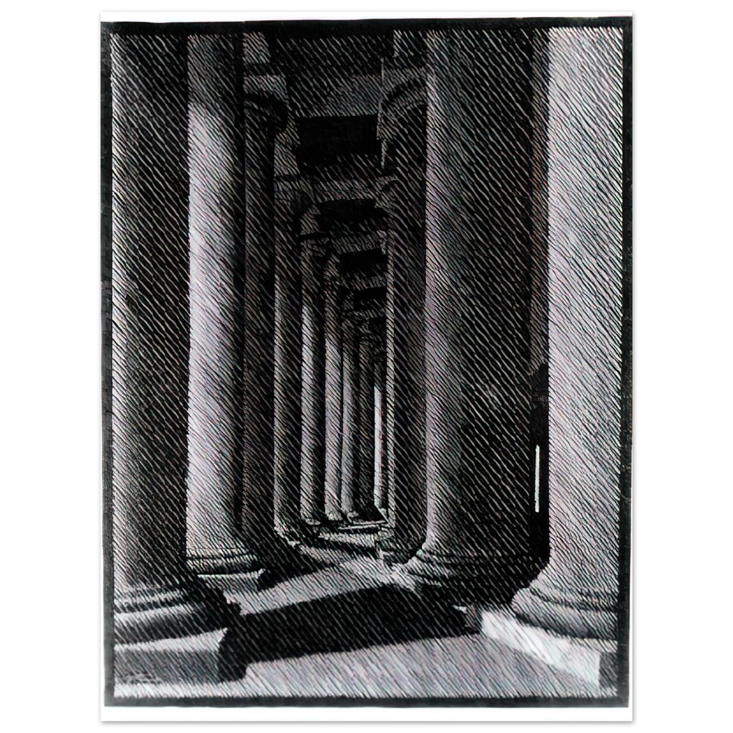 MC Escher - NOCTURNAL ROME COLONADE OF ST PETER S Wall Art - 21x29.7 cm / 8x12" - Fine Art Poster - -
