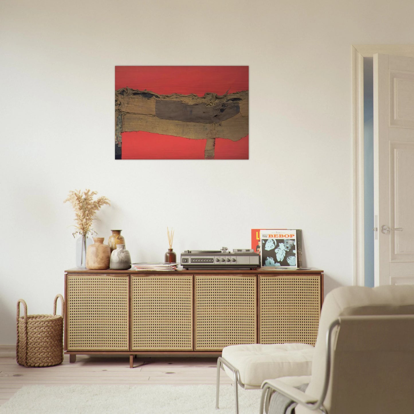 Sacking and Red - 1954 - Alberto Burri Brushed Aluminum Print - 70x100 cm / 28x40 inches | Alberto Burri Aluminum Print | Alberto Burri Prints