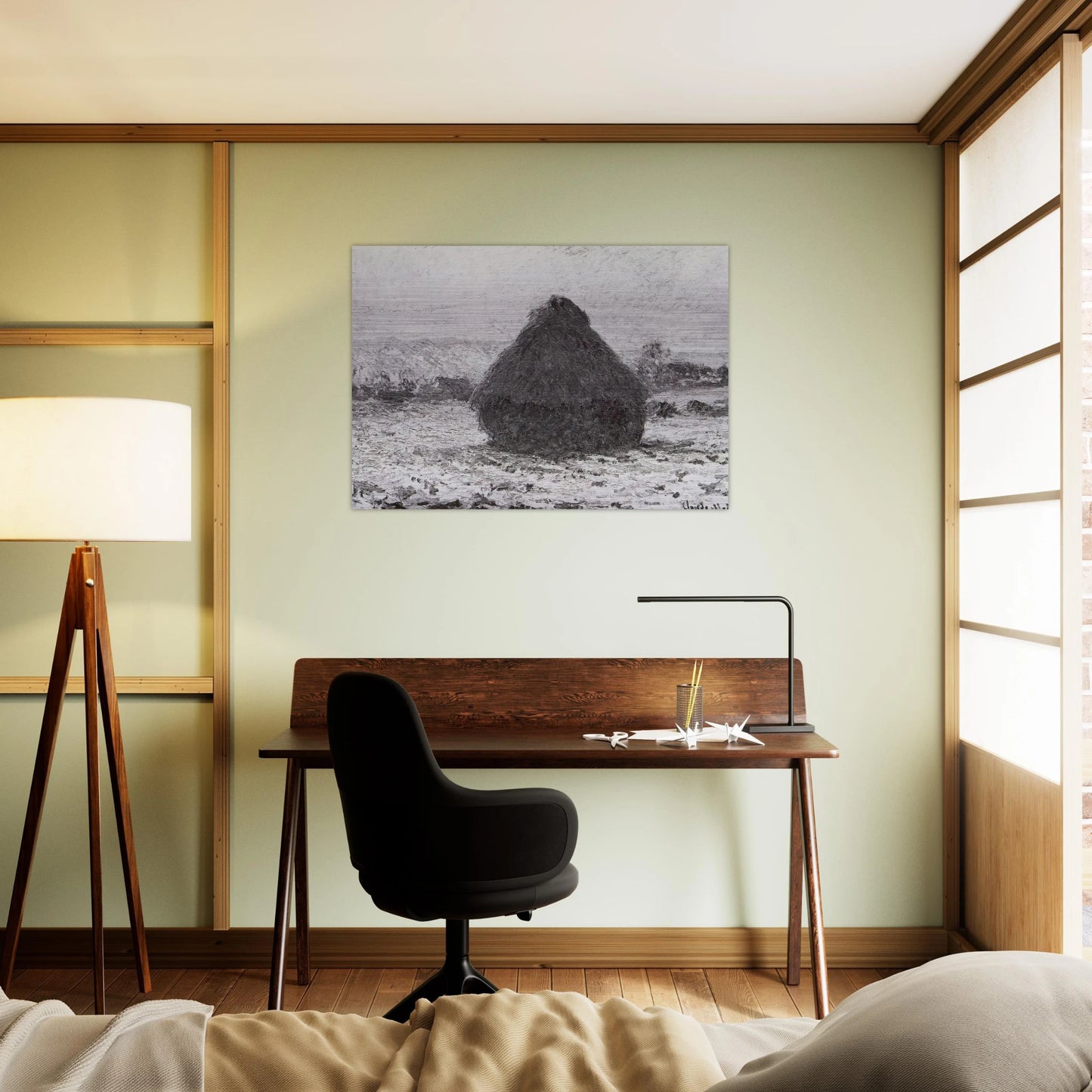 Grainstack in the Sunlight, Snow Effect - claude monet Brushed Aluminum Print - 70x100 cm / 28x40 inches | claude monet Aluminum Print | claude monet Prints