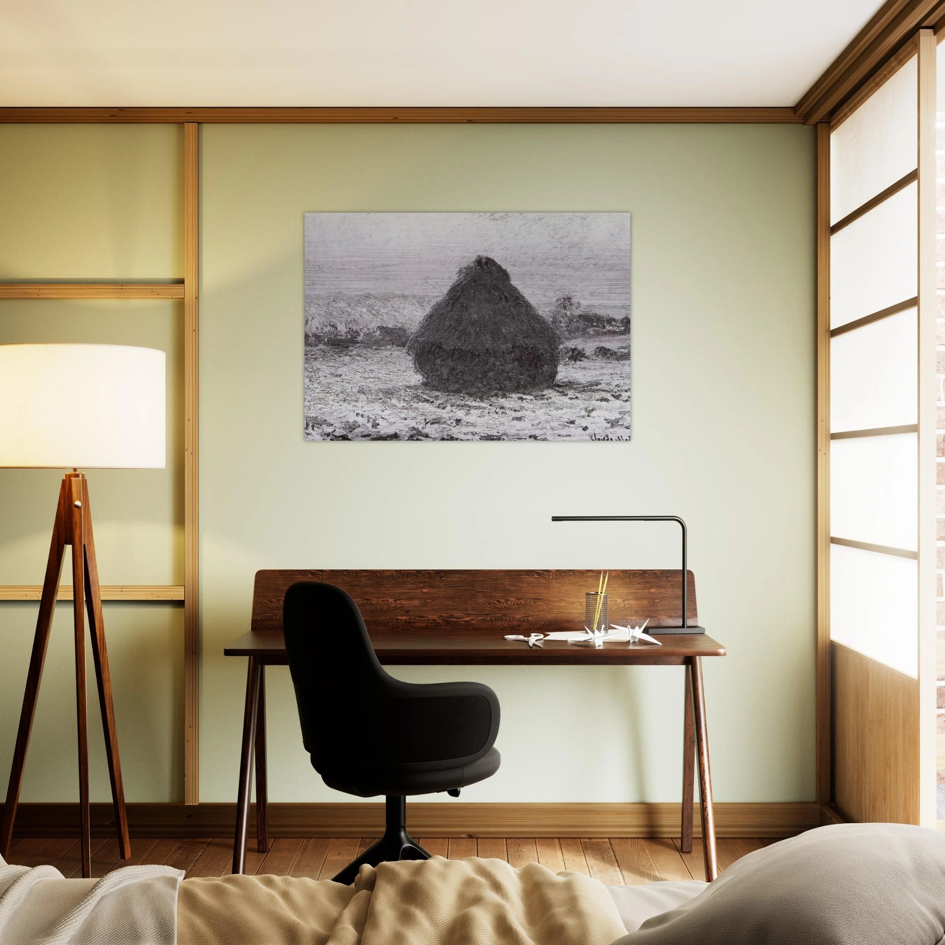 Grainstack in the Sunlight, Snow Effect - claude monet Brushed Aluminum Print - 70x100 cm / 28x40 inches | claude monet Aluminum Print | claude monet Prints