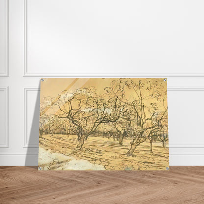 Orchard with Blossoming Plum Trees The White Orchard - Vincent van Gogh Acrylic Print - 70x100 cm / 28x40″ inches | Vincent van Gogh Wall Art | Vincent van Gogh Prints