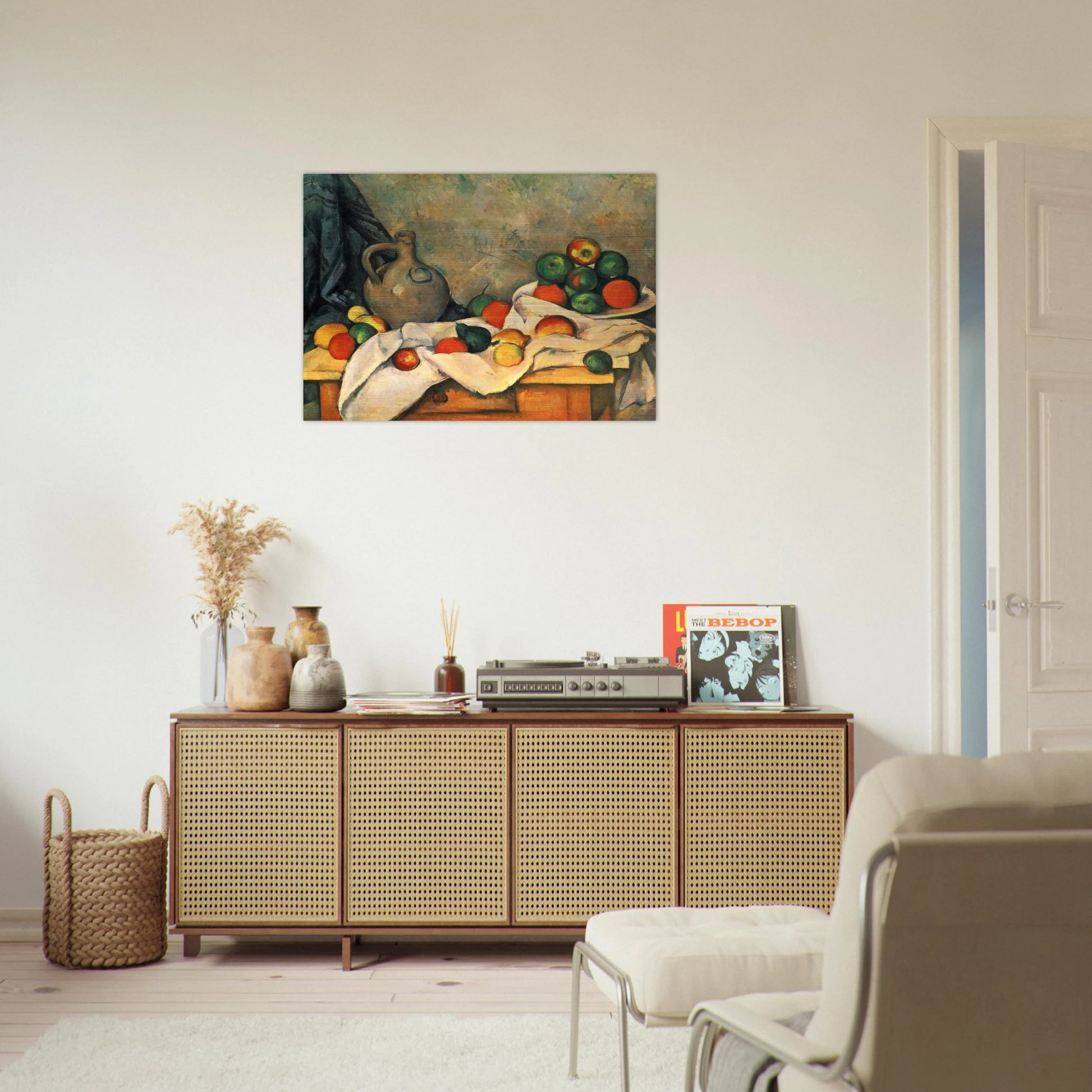 Curtain, Jug and Fruit - Paul Cézanne Brushed Aluminum Print - 70x100 cm / 28x40 inches | Paul Cézanne Aluminum Print | Paul Cézanne Prints