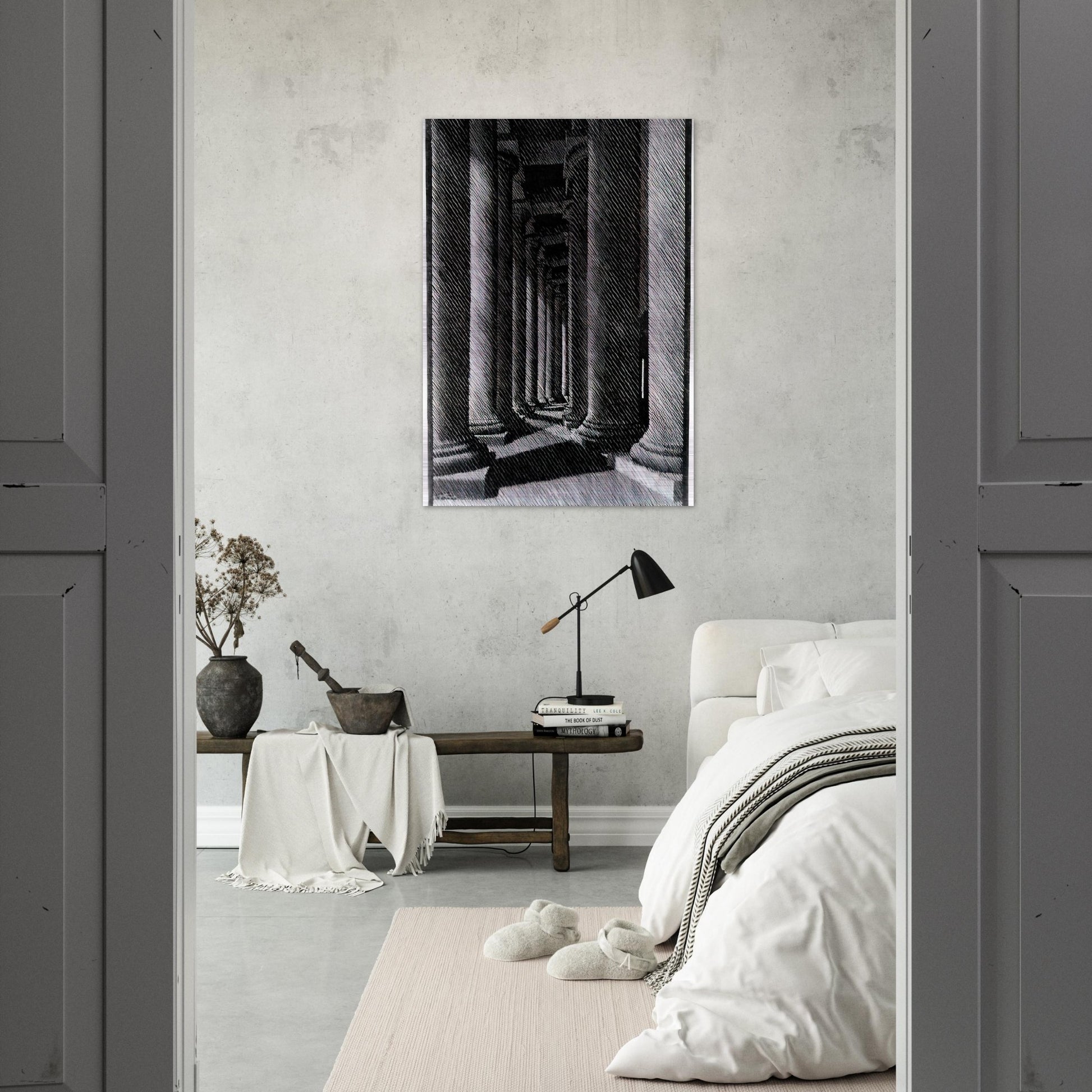 NOCTURNAL ROME COLONADE OF ST PETER S - MC Escher Brushed Aluminum Print - 70x100 cm / 28x40 inches | MC Escher Aluminum Print | MC Escher Prints