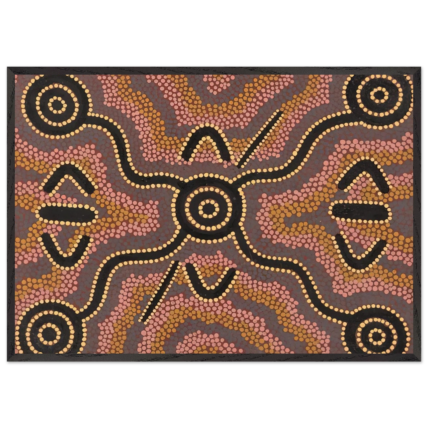 Untitled - 1980 N6 - Clifford Possum Tjapaltjarri 70x100 cm / 28x40 inches Framed Art Print – Black Wooden Frame
