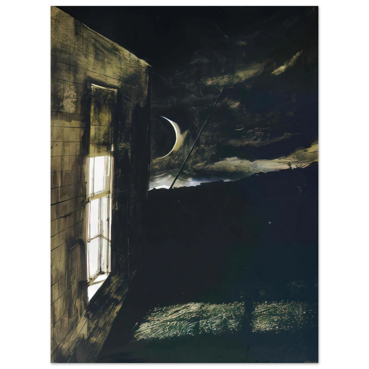 Andrew Wyeth - CRESCENT MOON Wall Art - 60x80 cm / 24x32 inches - Premium Wooden Framed Poster With Fine Art Paper-canvas - White frame