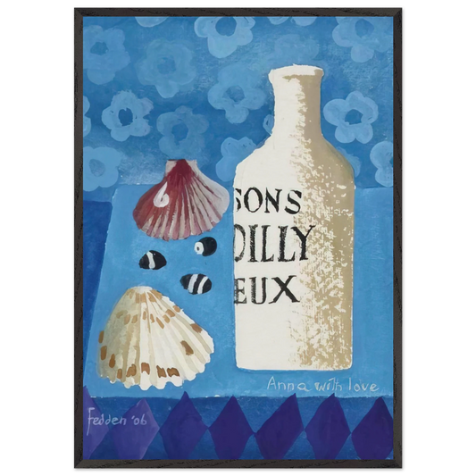 Still life with bottle and shells - 2006 - Mary Fedden 70x100 cm / 28x40 inches Framed Art Print – Black Wooden Frame