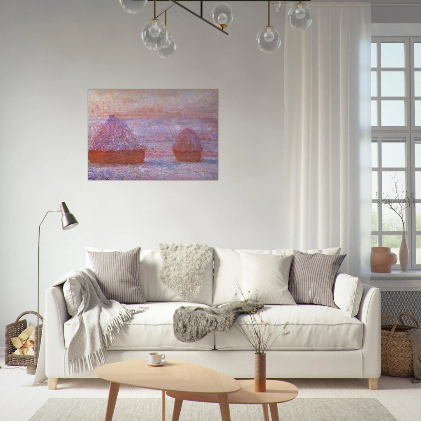 Grainstacks at Giverny, Morning Effect - claude monet Brushed Aluminum Print - 70x100 cm / 28x40 inches | claude monet Aluminum Print | claude monet Prints