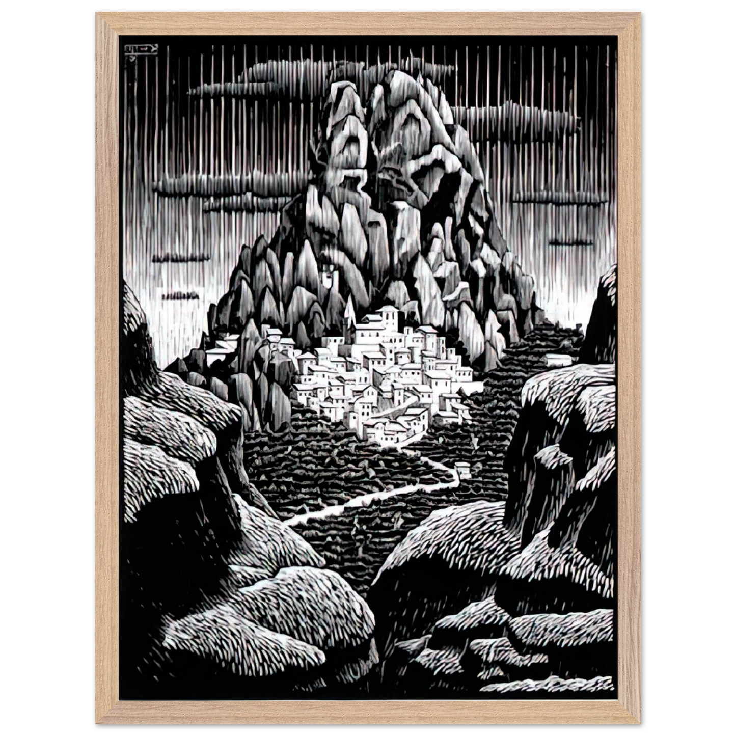MC Escher - PENTEDATTIO CALABRIA JANUARY 1930 1930 Wall Art - 30x40 cm / 12x16 inches - Premium Wooden Framed Poster With Fine Art Paper-canvas - Black frame