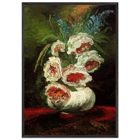 Vase with Peonies - Vincent van Gogh 70x100 cm / 28x40 inches Framed Art Print – Black Wooden Frame