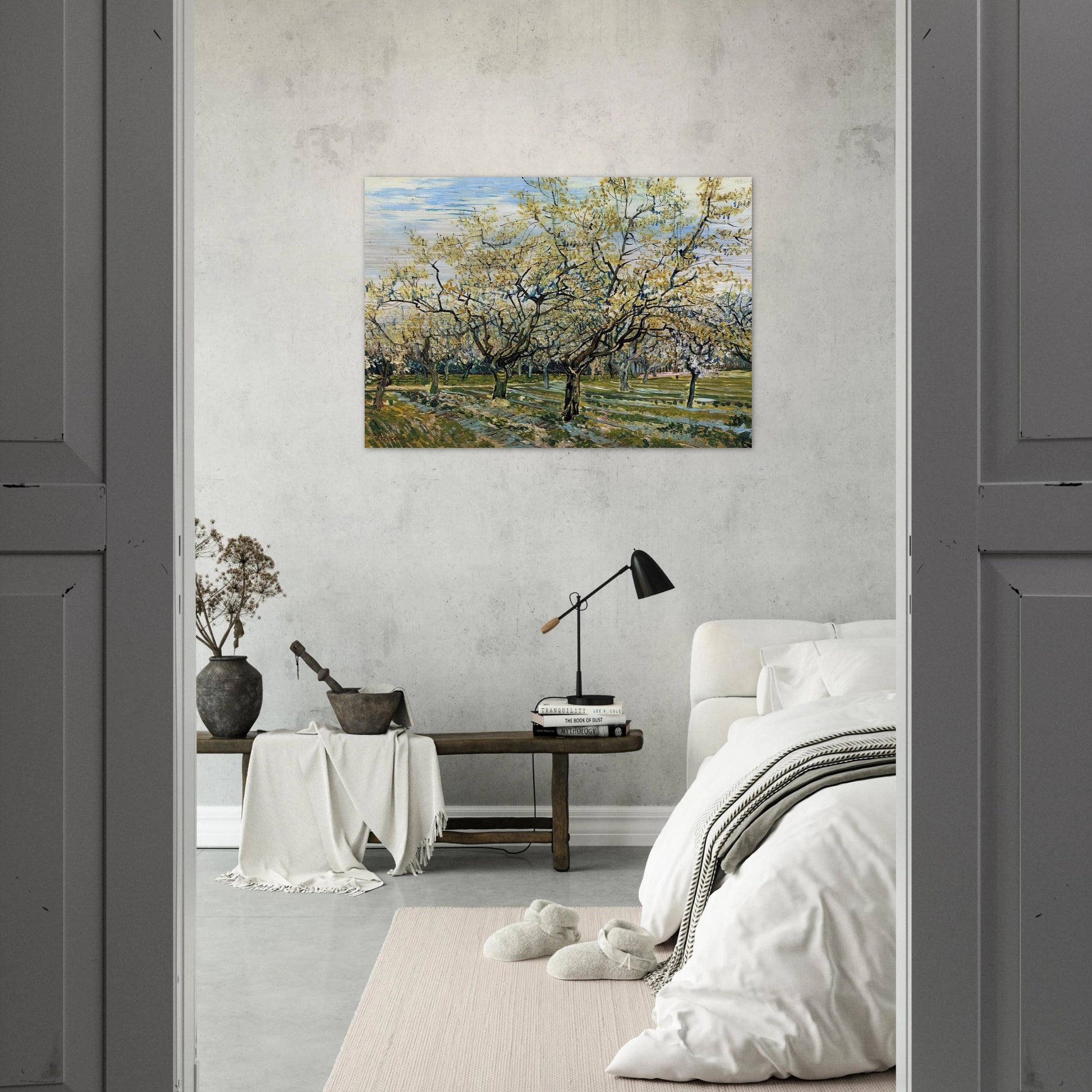 Orchard with Blossoming Plum Trees - Vincent van Gogh Brushed Aluminum Print - 70x100 cm / 28x40 inches | Vincent van Gogh Aluminum Print | Vincent van Gogh Prints