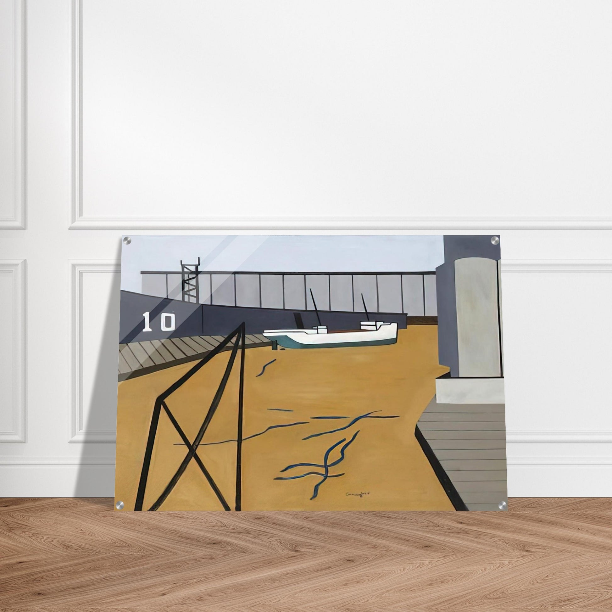 Boat and Grain Elevators - 1942 - Ralston Crawford Acrylic Print - 70x100 cm / 28x40″ inches | Ralston Crawford Wall Art | Ralston Crawford Prints