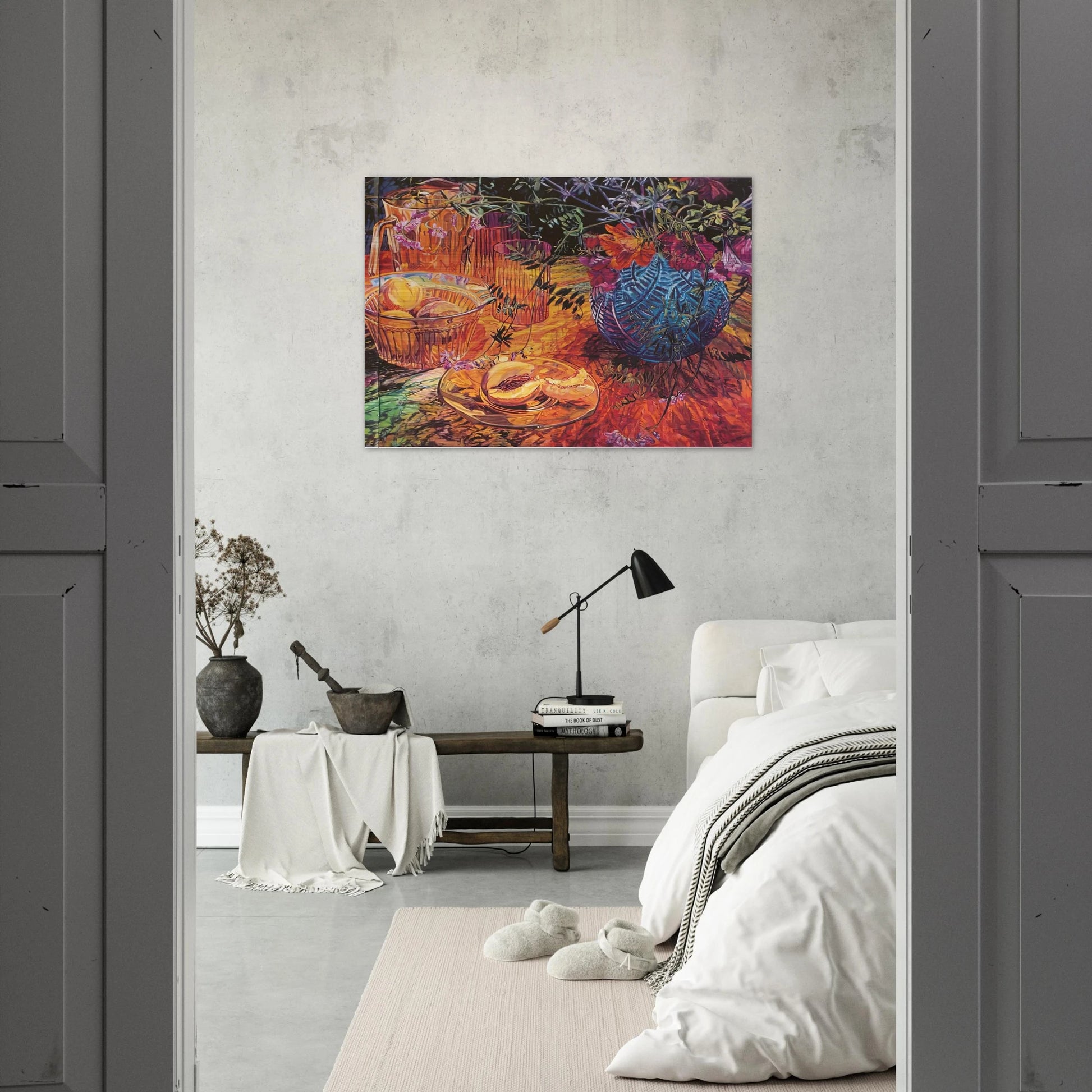 CUT PEACH BLUE VASE 1993 - Janet Fish Brushed Aluminum Print - 70x100 cm / 28x40 inches | Janet Fish Aluminum Print | Janet Fish Prints