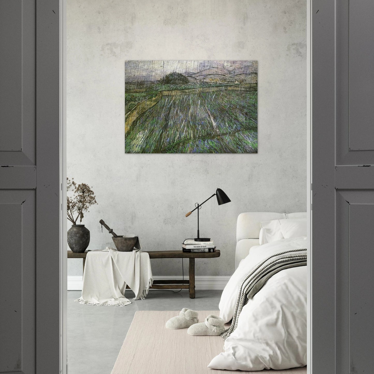 Wheat Field in Rain - Vincent van Gogh Brushed Aluminum Print - 70x100 cm / 28x40 inches | Vincent van Gogh Aluminum Print | Vincent van Gogh Prints
