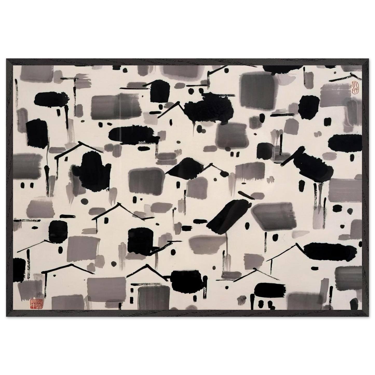 Home of Man - 1999 - Wu Guanzhong 70x100 cm / 28x40 inches Framed Art Print – Black Wooden Frame