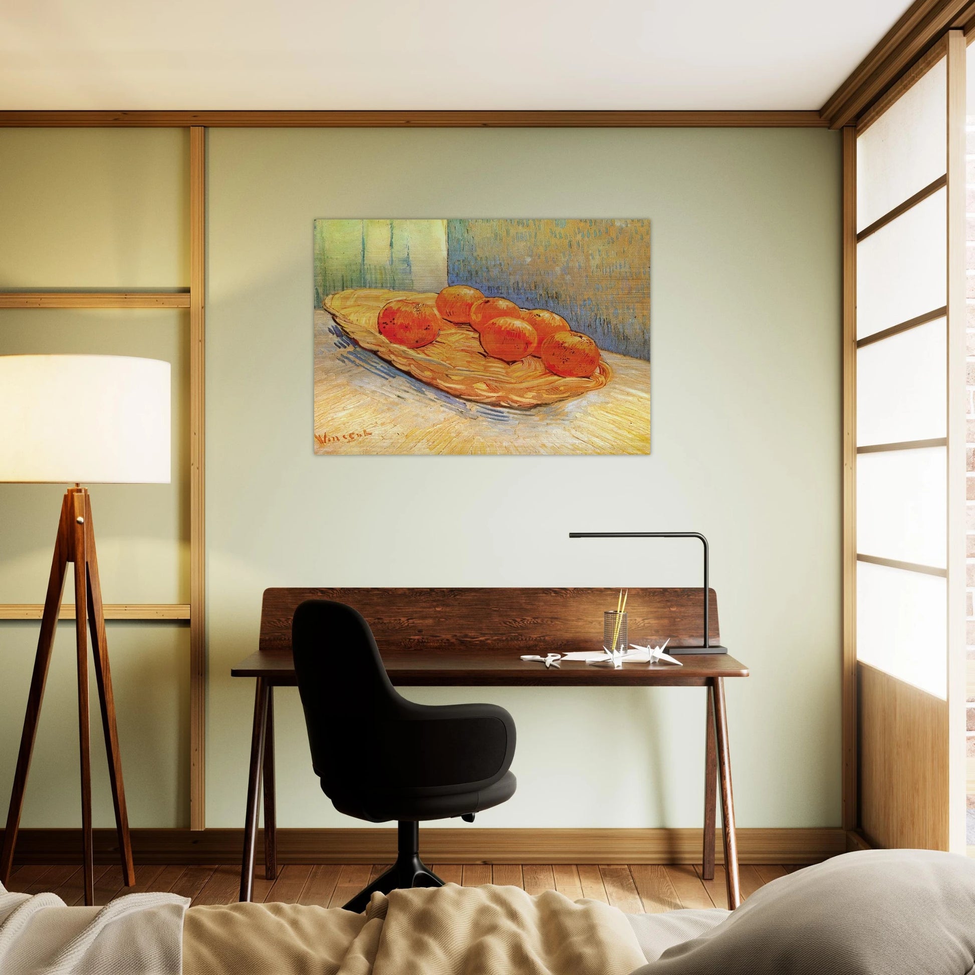 Still Life with Basket and Six Oranges - Vincent van Gogh Brushed Aluminum Print - 70x100 cm / 28x40 inches | Vincent van Gogh Aluminum Print | Vincent van Gogh Prints