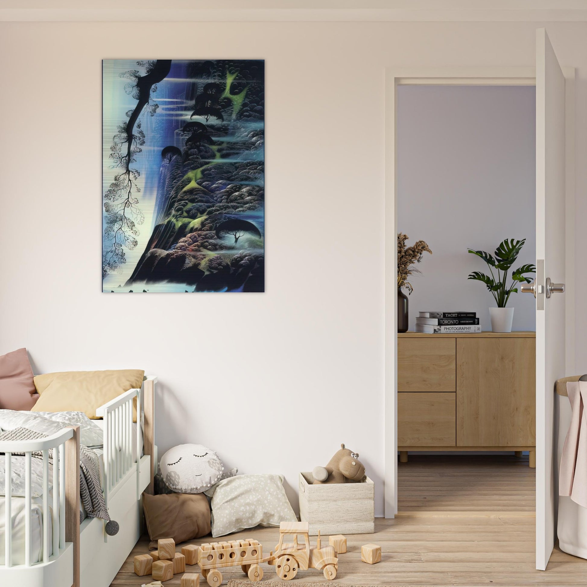 Steep Coast Line - Eyvind Earle Brushed Aluminum Print - 70x100 cm / 28x40 inches | Eyvind Earle Aluminum Print | Eyvind Earle Prints