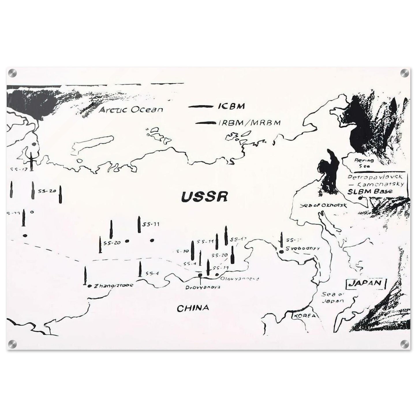 Map of Eastern U.S.S.R. Missile Bases - Andy Warhol Acrylic Print - 70x100 cm / 28x40″ inches