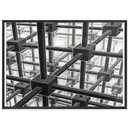 CUBIC SPACE DIVISION - MC Escher 70x100 cm / 28x40 inches Framed Art Print – Black Wooden Frame | Maurits Cornelis Escher Prints
