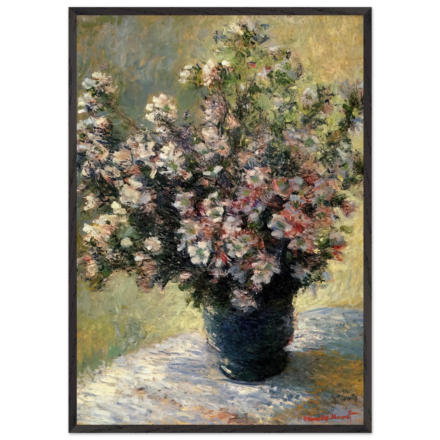 VASE OF FLOWERS N3 - claude monet 70x100 cm / 28x40 inches Framed Art Print – Black Wooden Frame