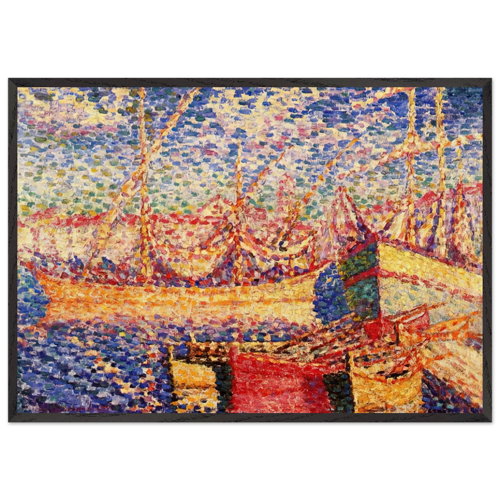 Boats in the Port of St Tropez - Henri-Edmond Cross 70x100 cm / 28x40 inches Framed Art Print – Black Wooden Frame