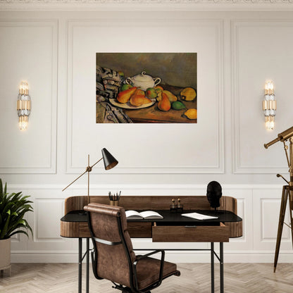 Sugarbowl, Pears and Tablecloth - Paul Cézanne Brushed Aluminum Print - 70x100 cm / 28x40 inches | Paul Cézanne Aluminum Print | Paul Cézanne Prints