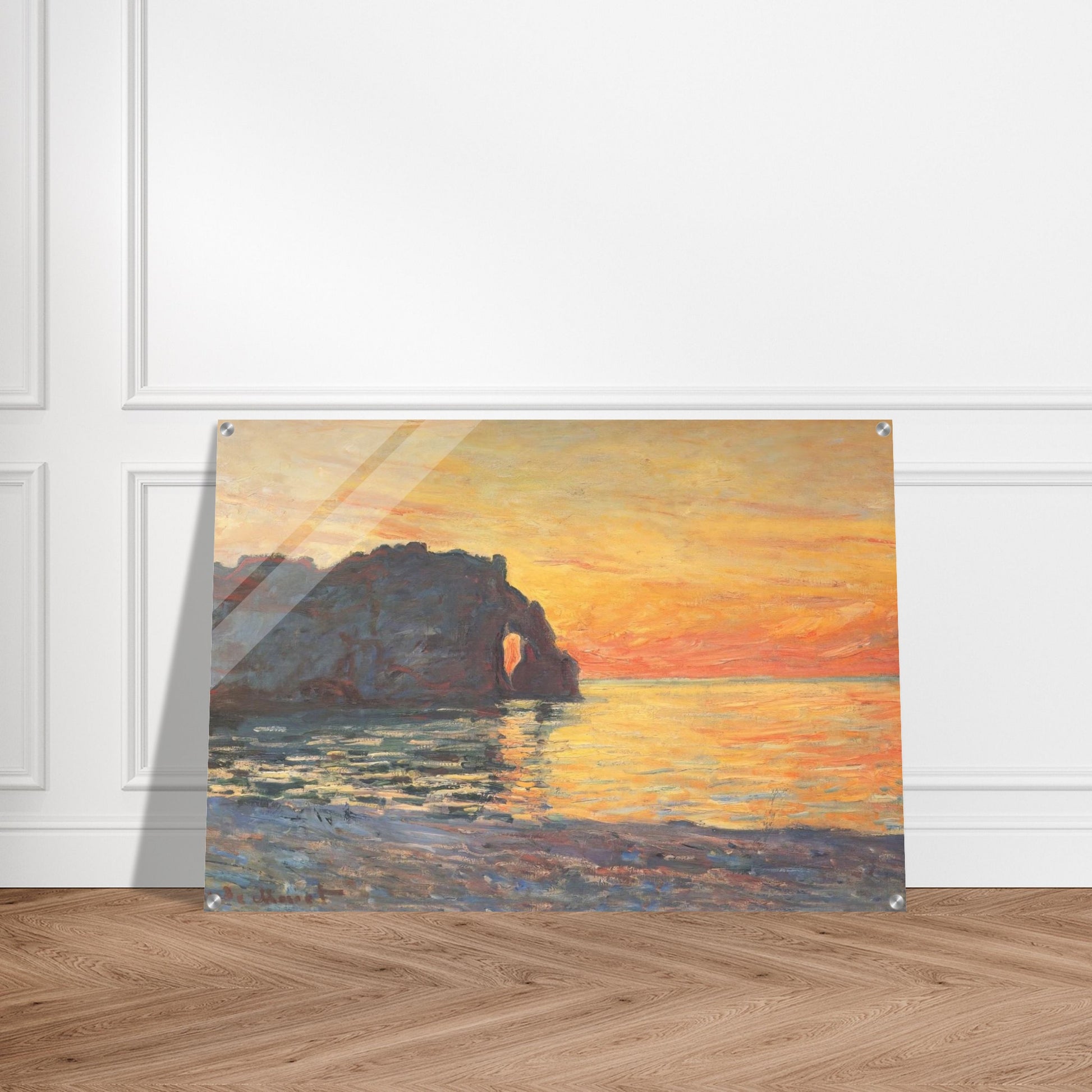 Etretat, Cliff of d`Aval, Sunset - claude monet Acrylic Print - 70x100 cm / 28x40″ inches | claude monet Wall Art | claude monet Prints