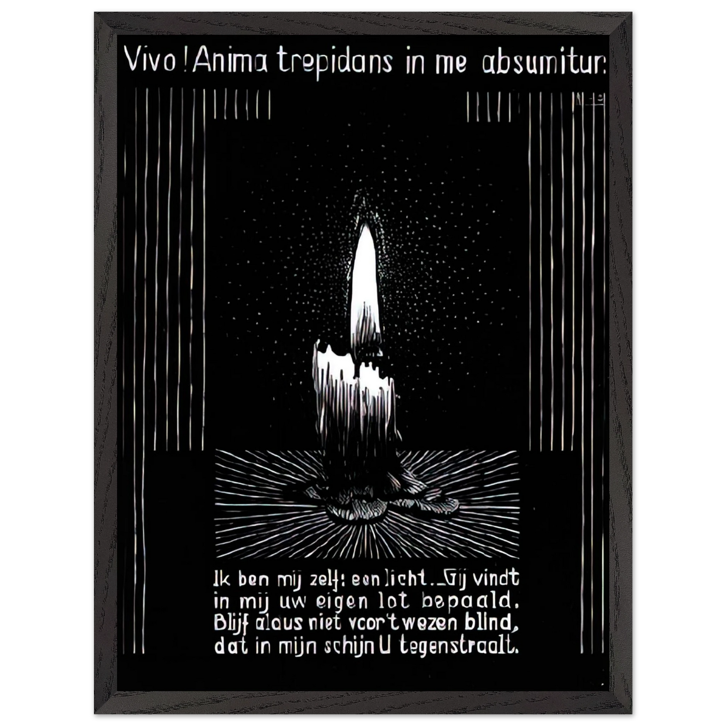 MC Escher - EMBLEMATA CANDLE FLAME Wall Art - 21x29.7 cm / 8x12" - Premium Wooden Framed Poster With Fine Art Paper - Black frame