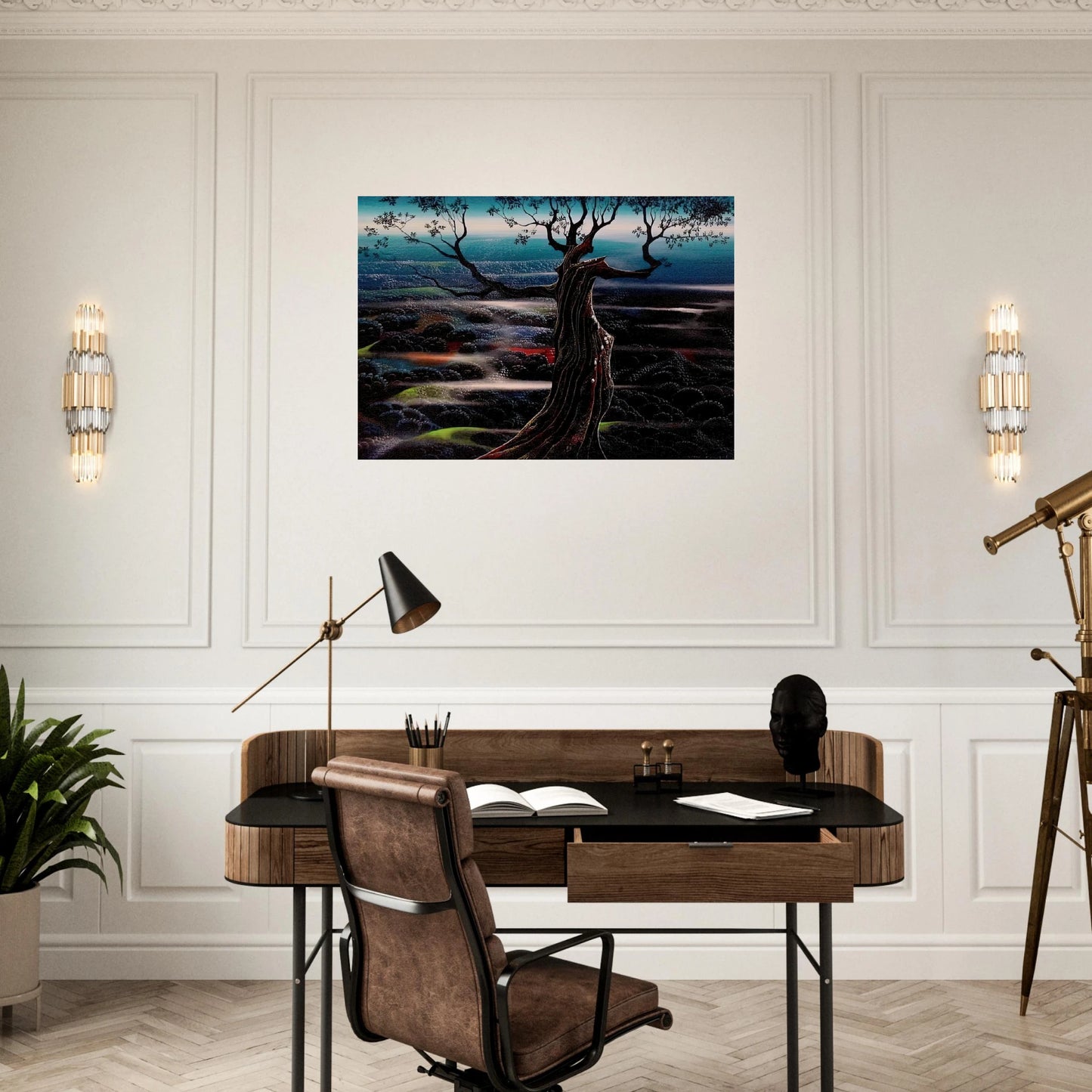 Wild Valley - Eyvind Earle Brushed Aluminum Print - 70x100 cm / 28x40 inches | Eyvind Earle Aluminum Print | Eyvind Earle Prints