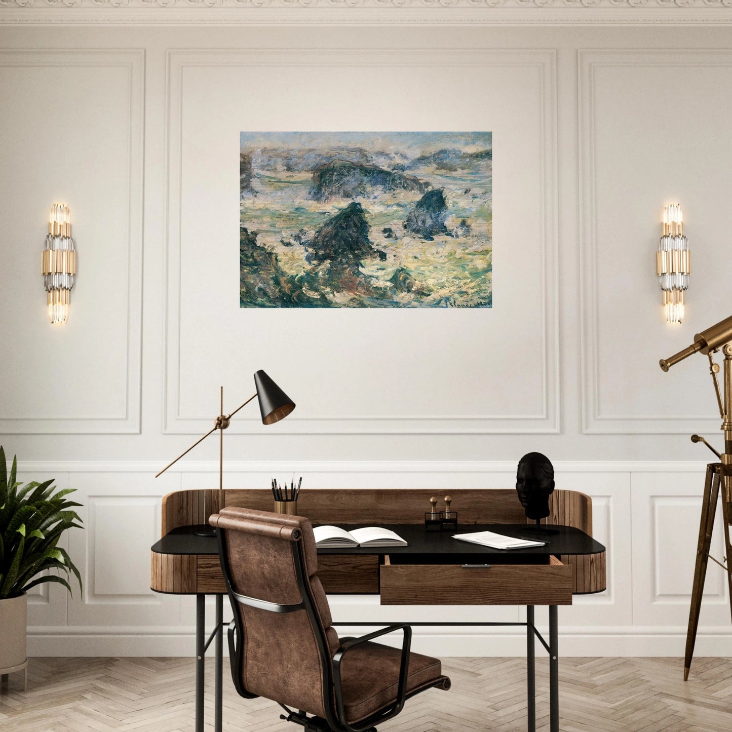 Storm on the Cote de Belle-Ile - claude monet Brushed Aluminum Print - 70x100 cm / 28x40 inches | claude monet Aluminum Print | claude monet Prints