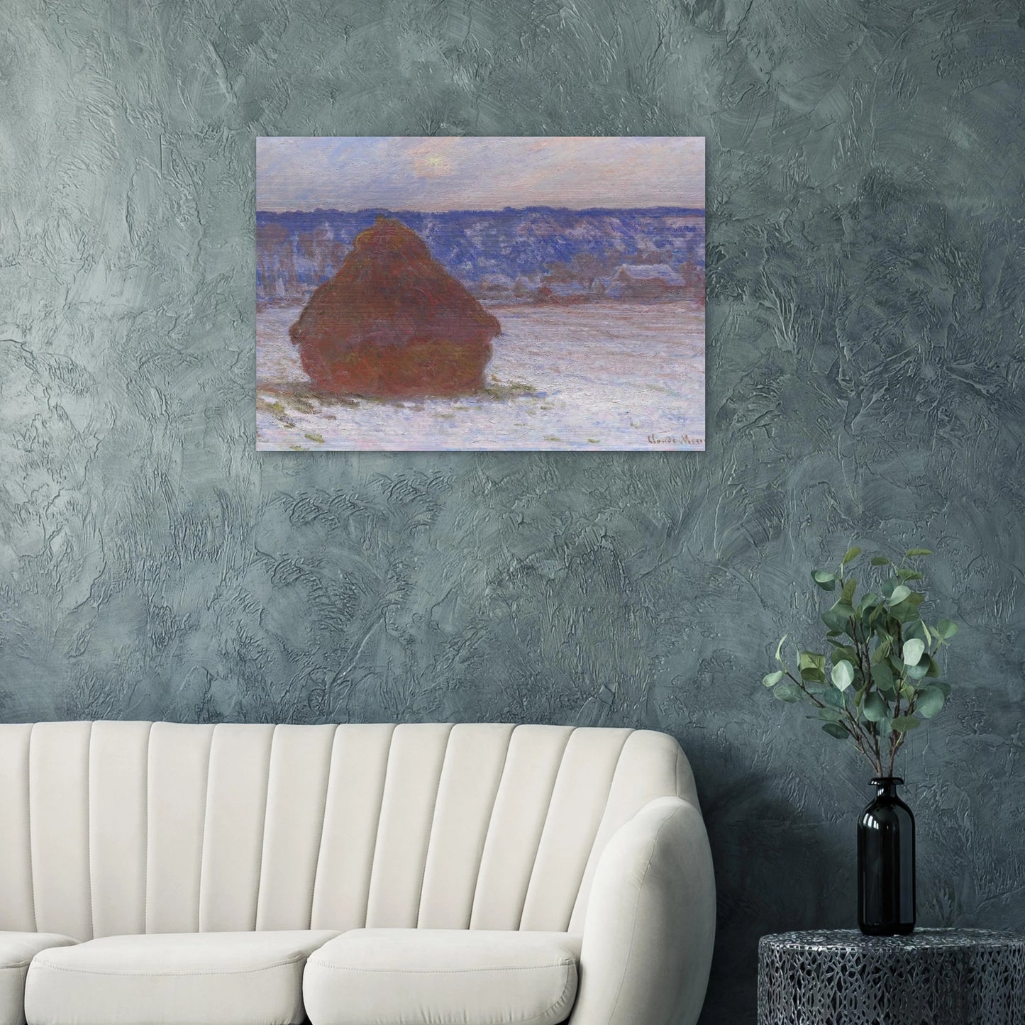 Stack of Wheat Snow Effect, Overcast Day - claude monet Brushed Aluminum Print - 70x100 cm / 28x40 inches | claude monet Aluminum Print | claude monet Prints